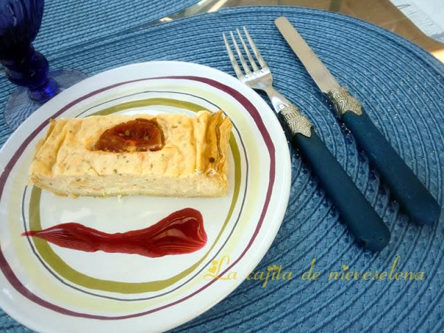 Tarta de gambas y tomate