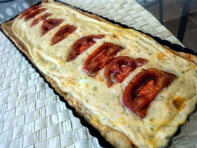 Tarta de gambas y tomate