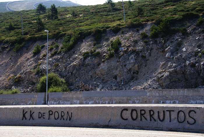 Aparecen decenas de pintadas en el Puerto de Navacerrada contra el PORN de la Especulación