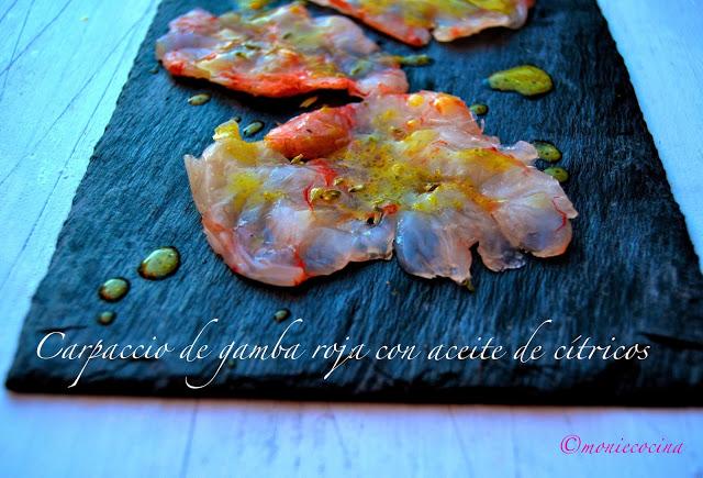 CARPACCIO DE GAMBA ROJA CON ACEITE DE CÍTRICOS