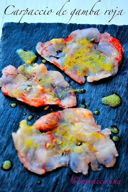 CARPACCIO DE GAMBA ROJA CON ACEITE DE CÍTRICOS