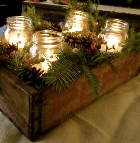 tarros de vidrio velas caja madera candles xmas lights