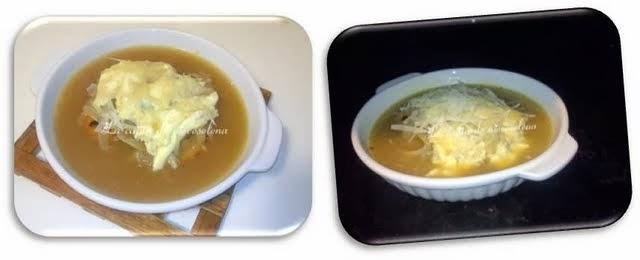 Sopa de cebolla y caldo de boletus al estilo francés