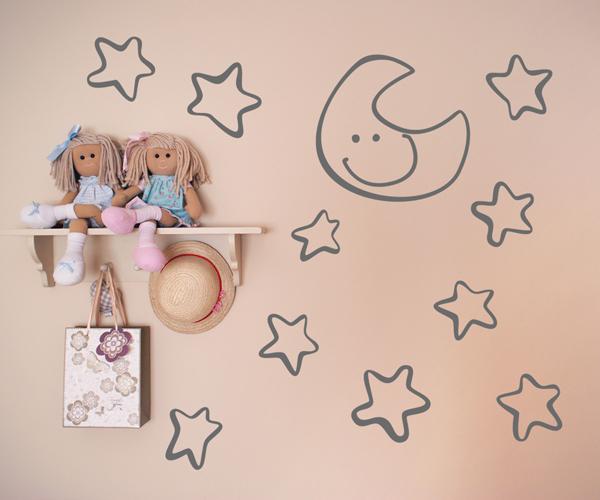 Vinilos decorativos infantiles de luna y estrellas