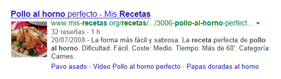Tipos de fragmentos enriquecidos o rich snippets - snippet recetas
