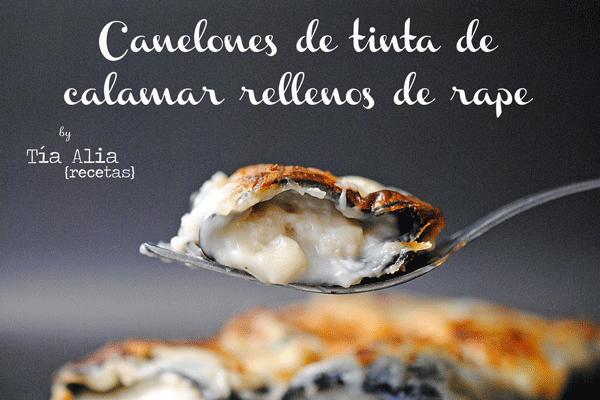 Canelones de tinta de calamar rellenos de rape