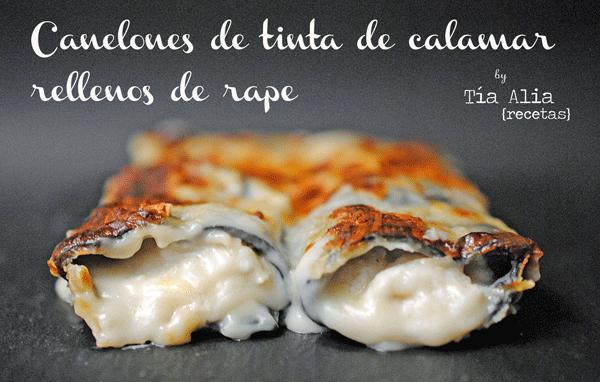Canelones de tinta de calamar rellenos de rape