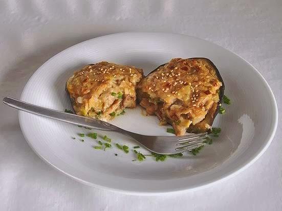 Berenjenas gratinadas rellenas de setas