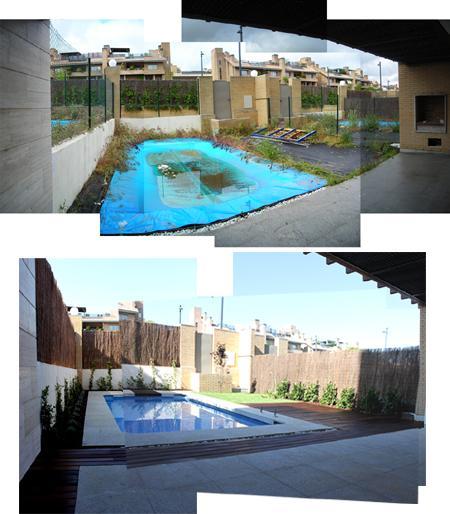 jardin con piscina antes y despues Jardin de diseño con piscina