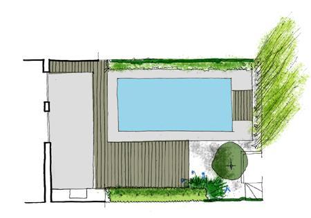 planta propuesta COLOR Jardin de diseño con piscina