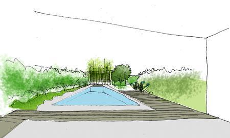 vista propuesta COLOR Jardin de diseño con piscina