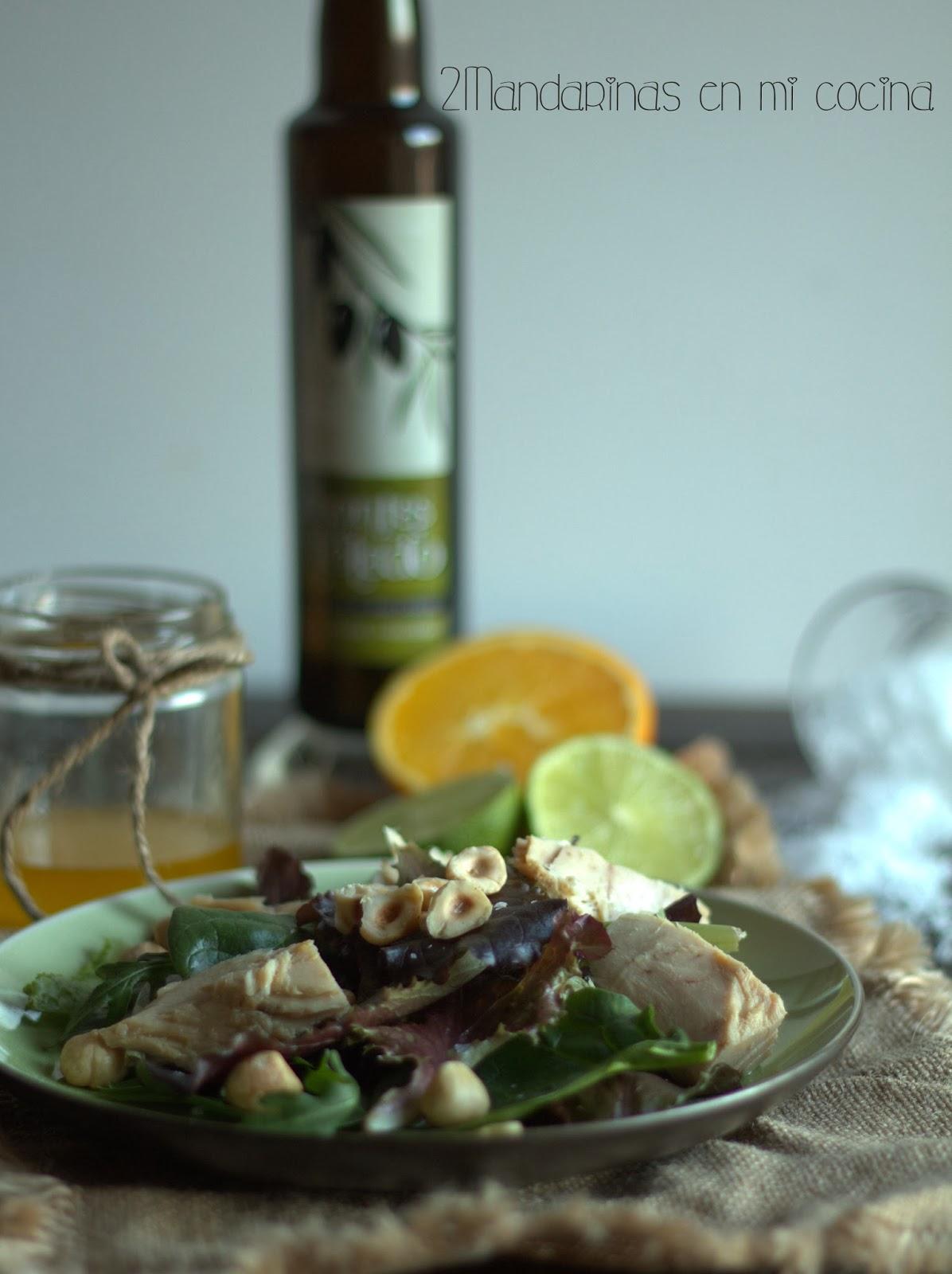 Ensalada de atún con vinagreta de cítricos y avellanas con AOVE cornicabra DO Montes de Toledo