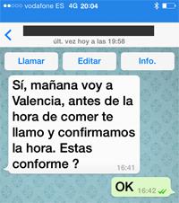 Mensaje de WhatsApp intervenido