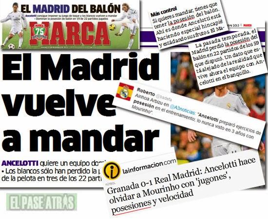 Desmontando a la prensa la gran diferencia en posesión del R.Madrid de Ancelotti y el de Mourinho