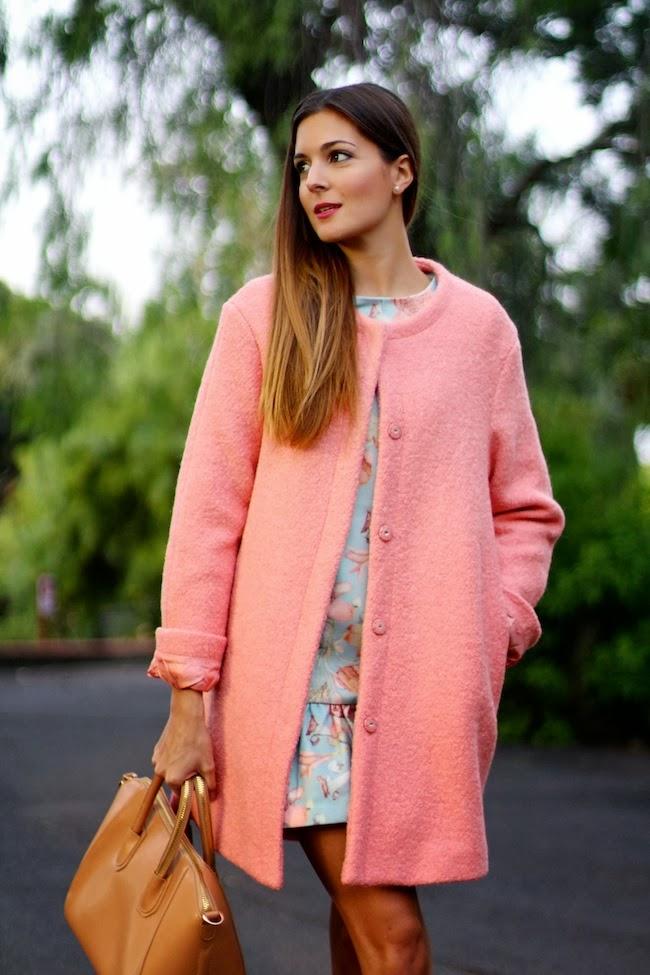 Pink Coat and blue dress