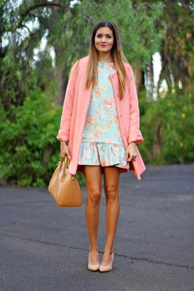 Pink Coat and blue dress