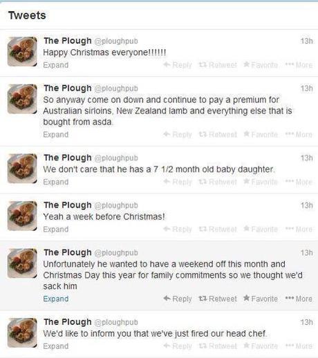 Por haber sido despedido, un Chef utilizó Twitter en su venganza contra su antiguo empleador… ploughpub-chef-knight