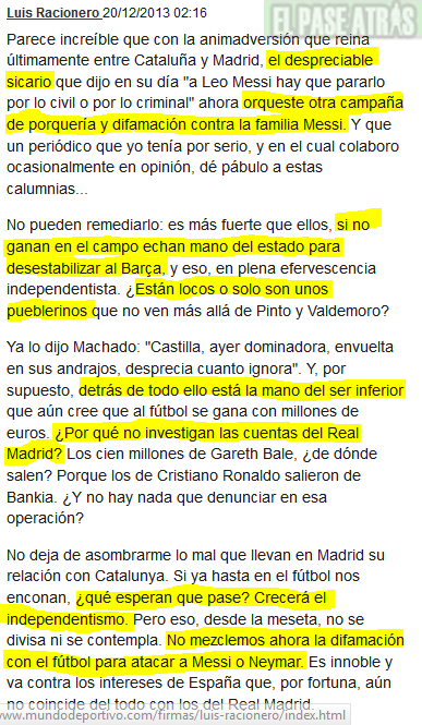 Ea,Ea,Ea, Racionero se cabrea