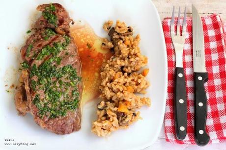 Entrecots con mantequilla de hierbas. Receta