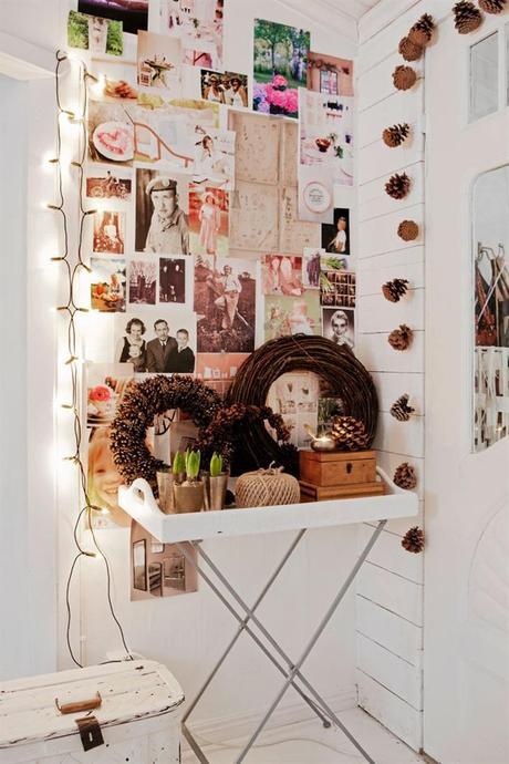 Una cabaña al norte de Estocolmo. Decoracion vintage muy navideña.