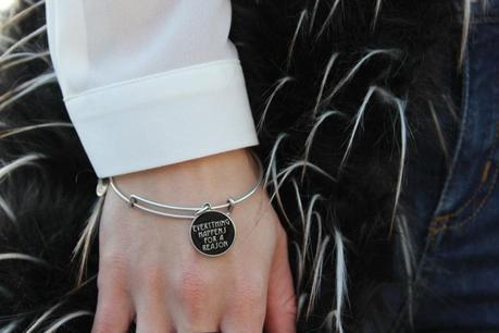 Fur vest, white shirt and bangle with quote Image Hosted by ImageShack.us