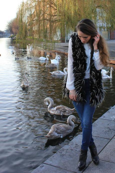 Fur vest, white shirt and bangle with quote Image Hosted by ImageShack.us