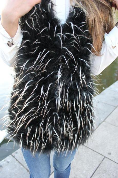 Fur vest, white shirt and bangle with quote Image Hosted by ImageShack.us