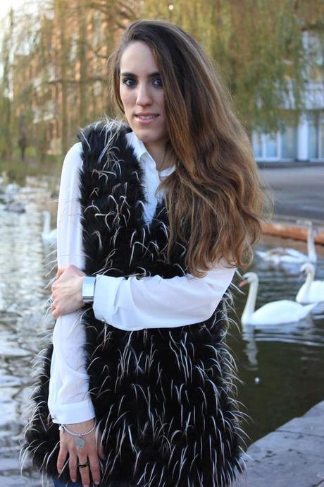 Fur vest, white shirt and bangle with quote Image Hosted by ImageShack.us