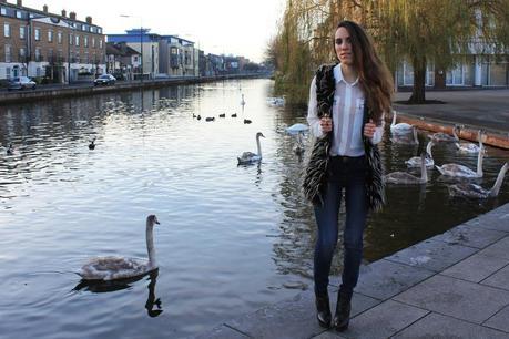 Fur vest, white shirt and bangle with quote Image Hosted by ImageShack.us