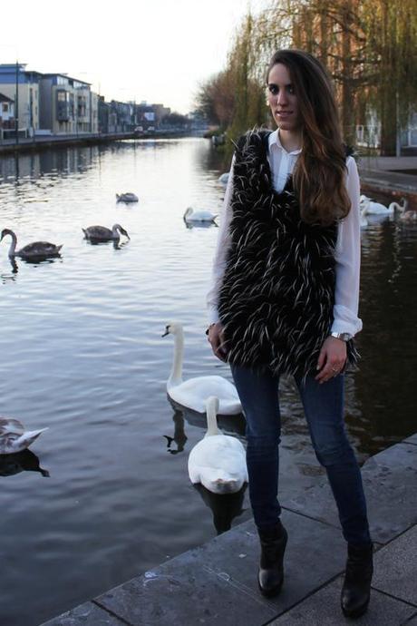 Fur vest, white shirt and bangle with quote Image Hosted by ImageShack.us