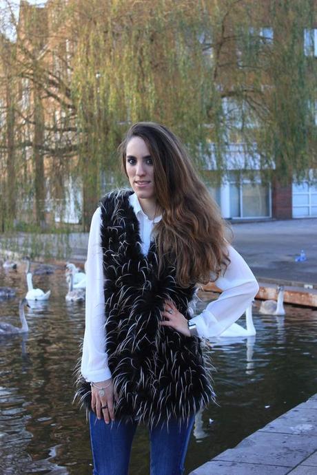 Fur vest, white shirt and bangle with quote Image Hosted by ImageShack.us
