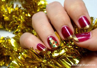 rubibeauty christmas nail art manicura navidad francesa french gold manicure diseño uñas facil
