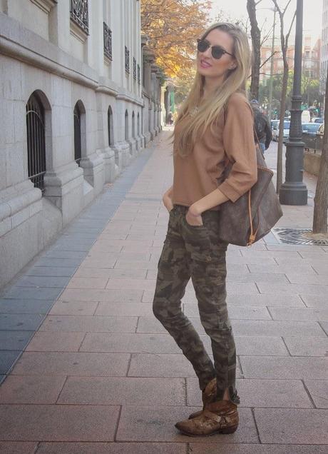 Camo pants, sweatshirt and joy necklace