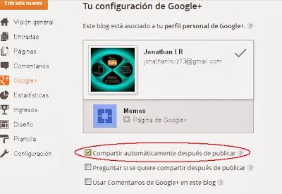 Compartir automáticamente las entradas de blogger en google+