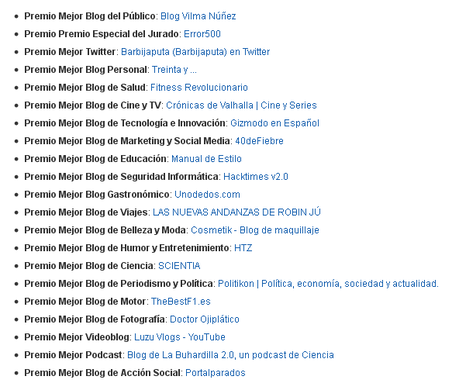 Lista de ganadores de los Premios Bitacoras 2013