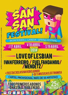 SanSan Festival 2014: Love of Lesbian, Iván Ferreiro, Fuel Fandango, Mendetz...