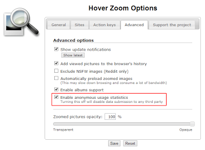 Como desactivar la recolección de datos de Hover Zoom