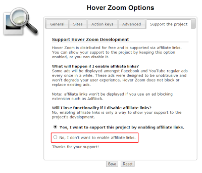 Como desactivar la recolección de datos de Hover Zoom