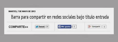 Barra para compartir en Redes Sociales bajo el título de la entrada. barra para compartir redes sociales bajo titulo