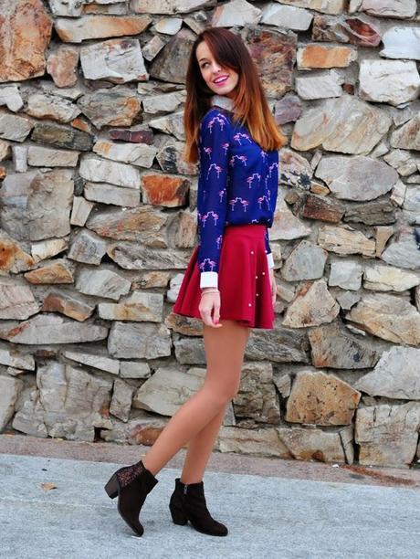 TENDENCIA: CAMISA DE FLAMENCOS + FALDA SKATER TENDENCIA: CAMISA DE FLAMENCOS + FALDA SKATER