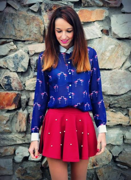 TENDENCIA: CAMISA DE FLAMENCOS + FALDA SKATER