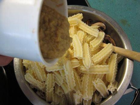 Capricci con champiñones portobello y salsa de puerros