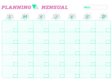 Planning Mensual Planficador mensual blog imprimible