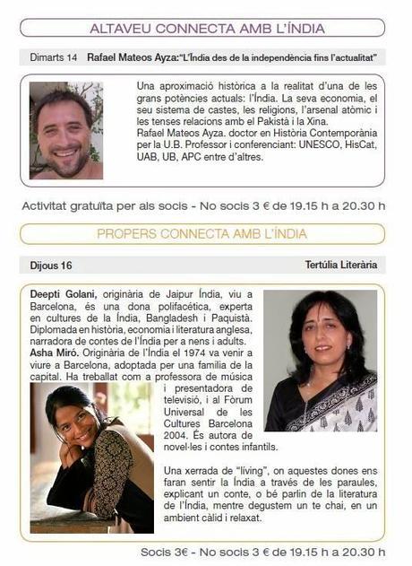 Enero 2014, el mes dedicado a la India en la Asoc. Amics de l'Unesco de Barcelona.