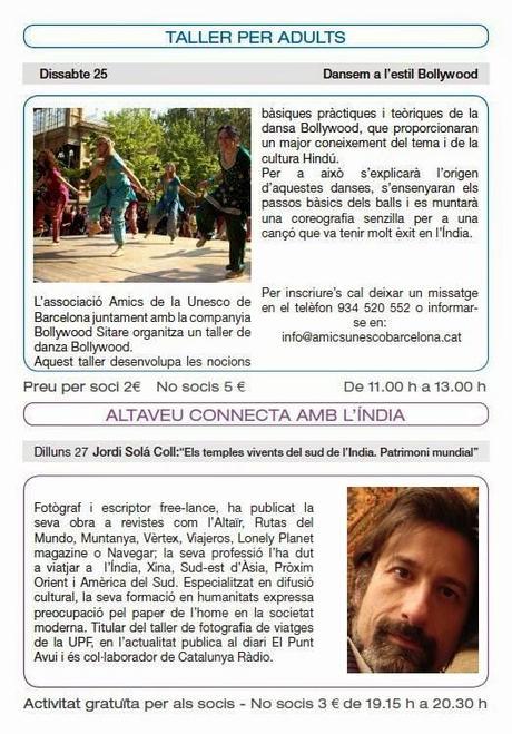 Enero 2014, el mes dedicado a la India en la Asoc. Amics de l'Unesco de Barcelona.