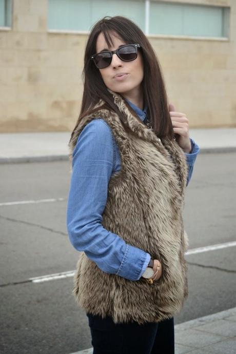 FUR VEST + DENIM
