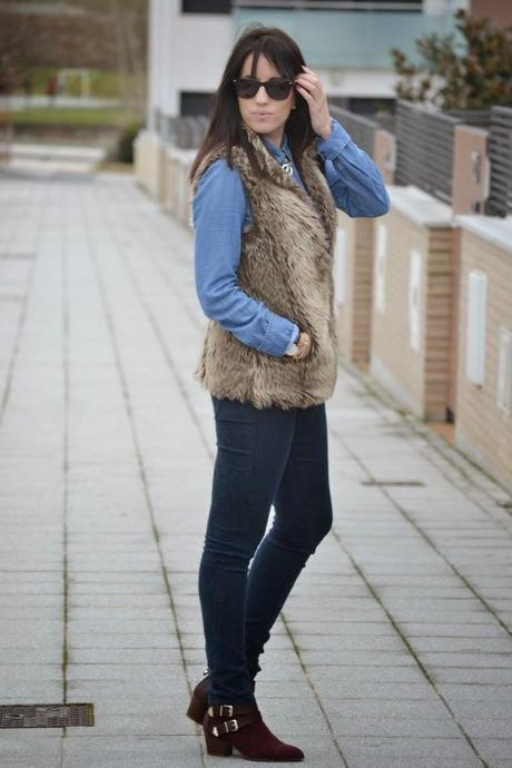 FUR VEST + DENIM