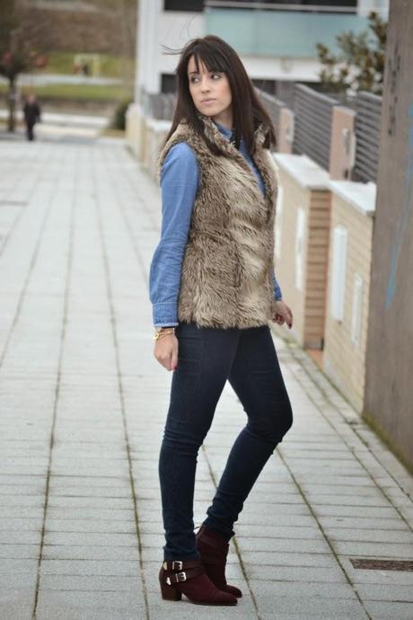 FUR VEST + DENIM