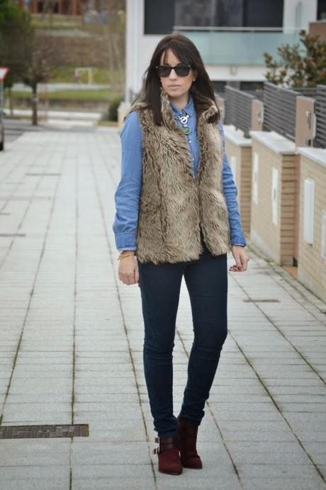 FUR VEST + DENIM