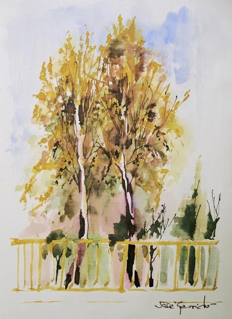 Tintas de otoño. Plumas y pincel de agua.